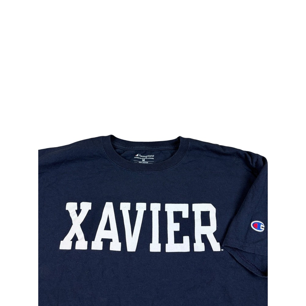 Champion Xavier University T-Shirt Mens Medium Navy Blue Cotton Graphic Tee